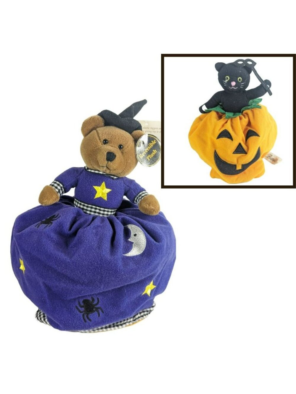 Bestever Halloween Reversible Plush Bear Witch Black Cat Pumpkin 11" Topsy
